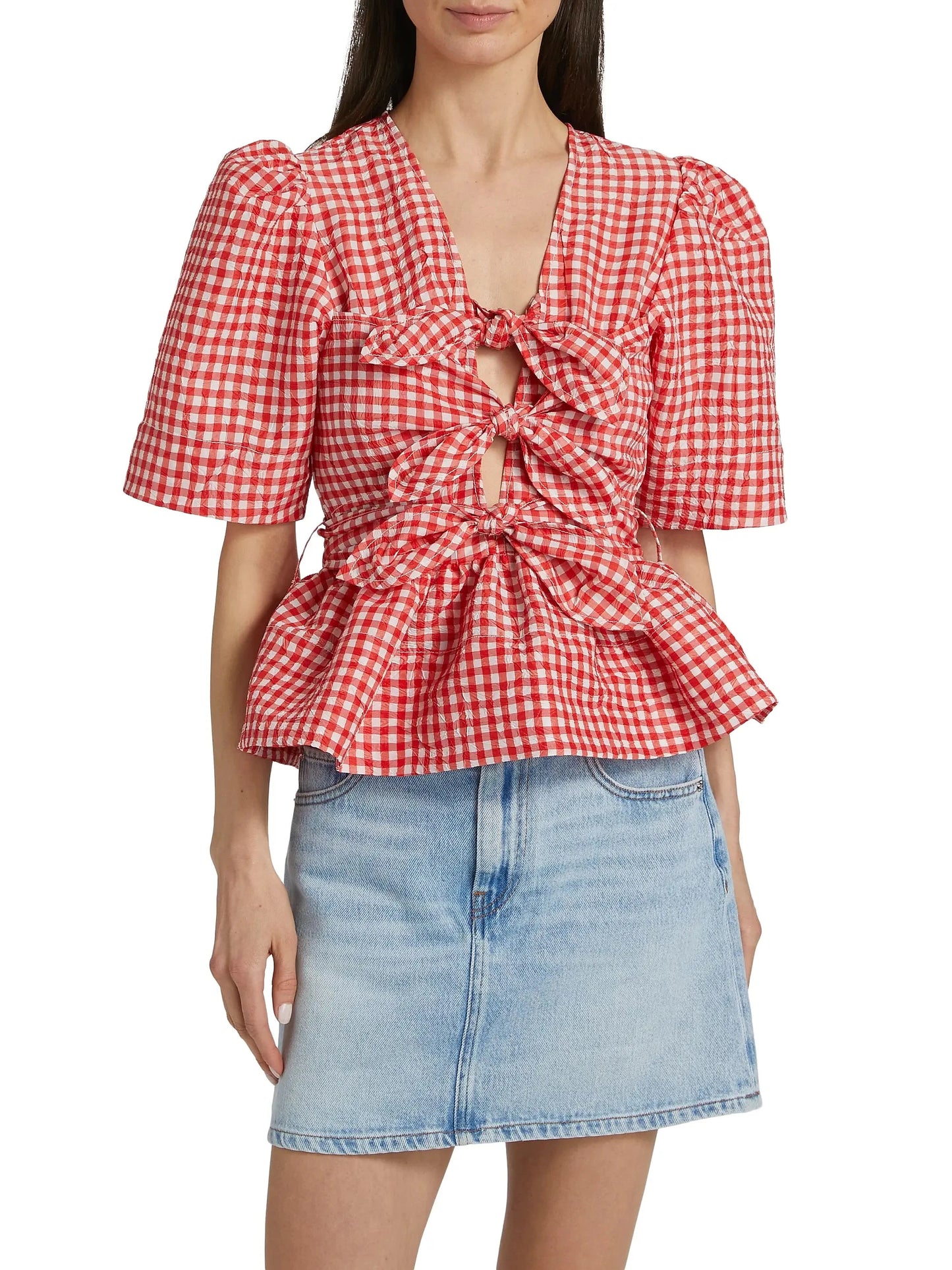 Crinkled Taffeta Tie Blouse-Tops/Blouses-Uniquities