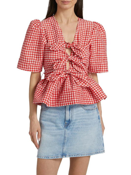 Crinkled Taffeta Tie Blouse-Tops/Blouses-Uniquities
