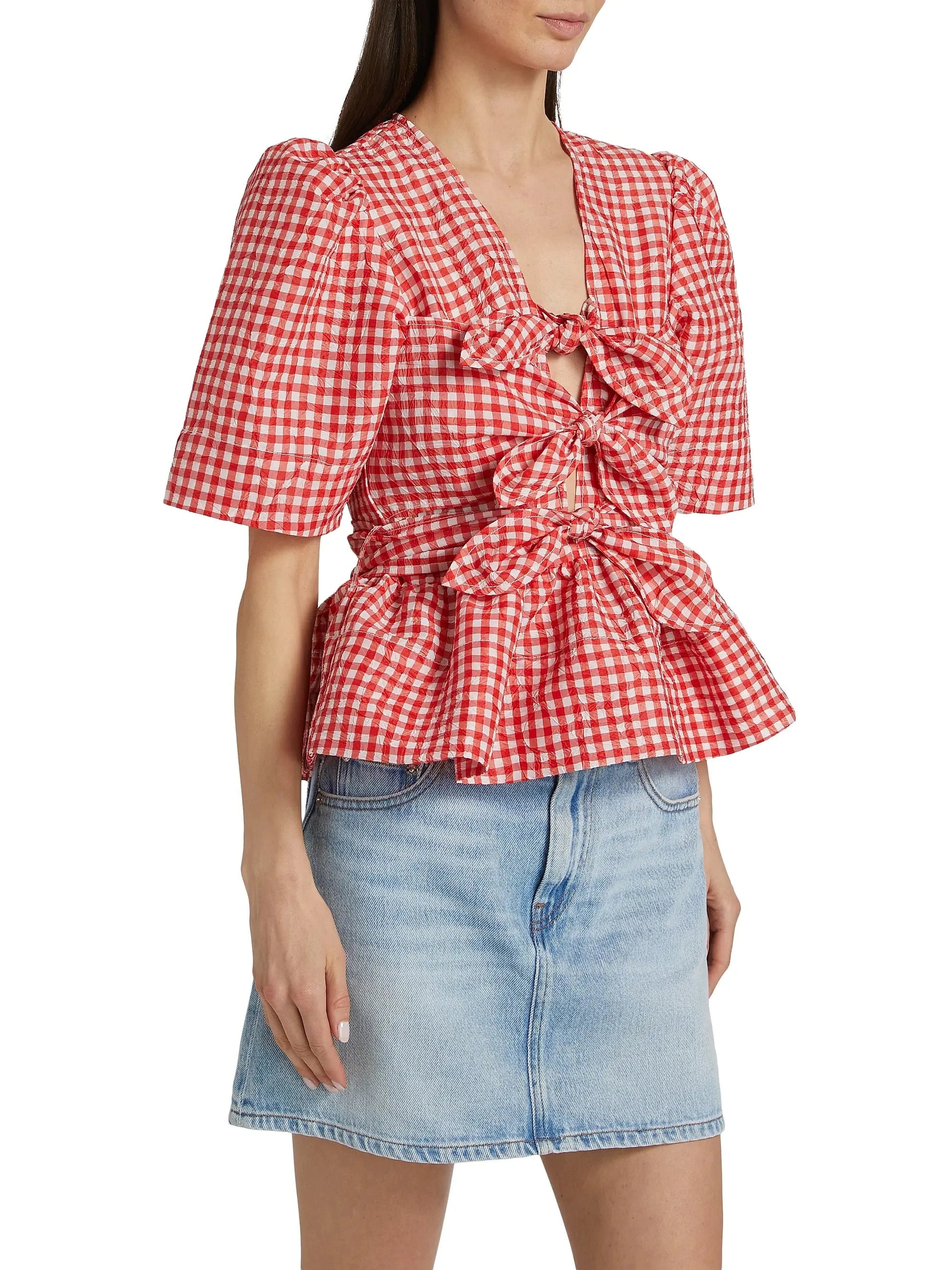 Crinkled Taffeta Tie Blouse-Tops/Blouses-Uniquities
