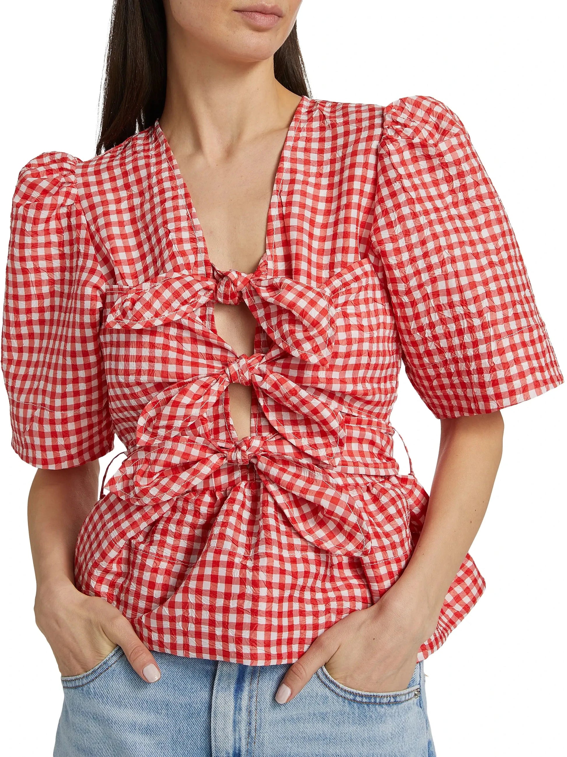 Crinkled Taffeta Tie Blouse-Tops/Blouses-Uniquities