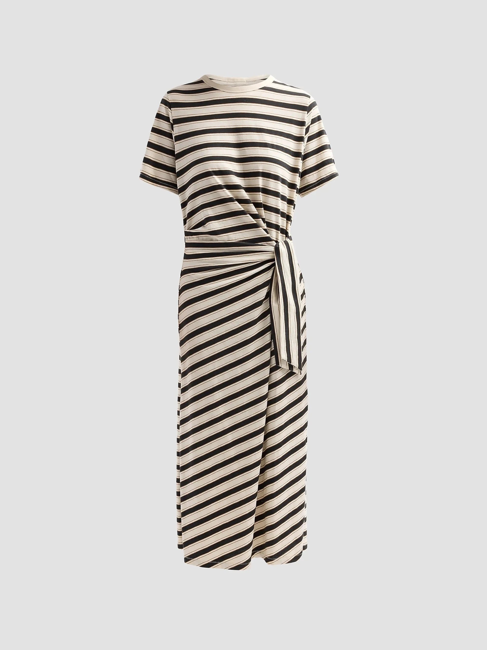 Slub Stripe Tee Midi Dress-Dresses-Uniquities