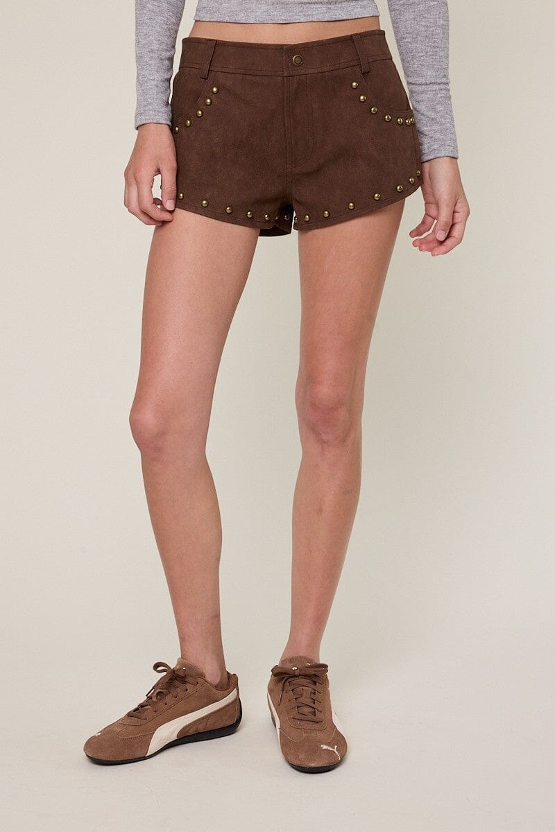 Studded Suede Micro Short-Bottoms-Uniquities