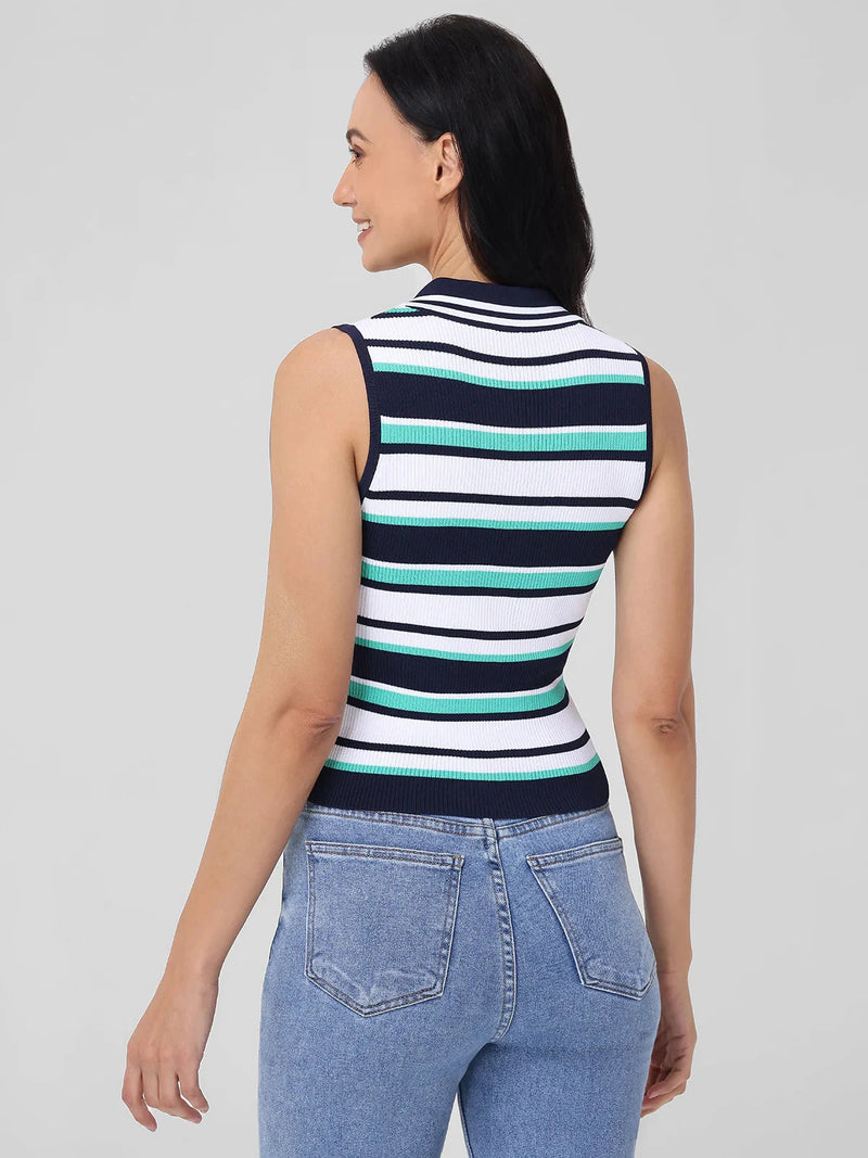 Vivienne Collar Striped Tank-Sweaters-Uniquities