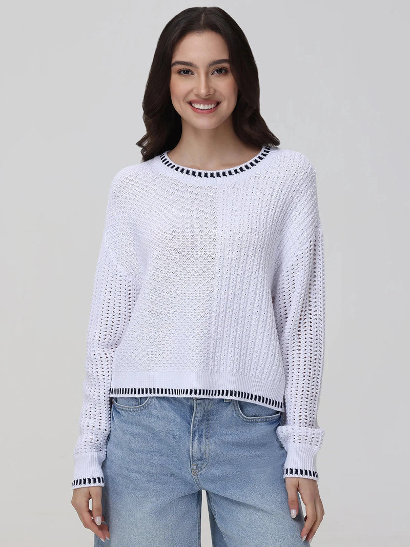 Uma Mixed Stitch Crew Neck-Sweaters-Uniquities