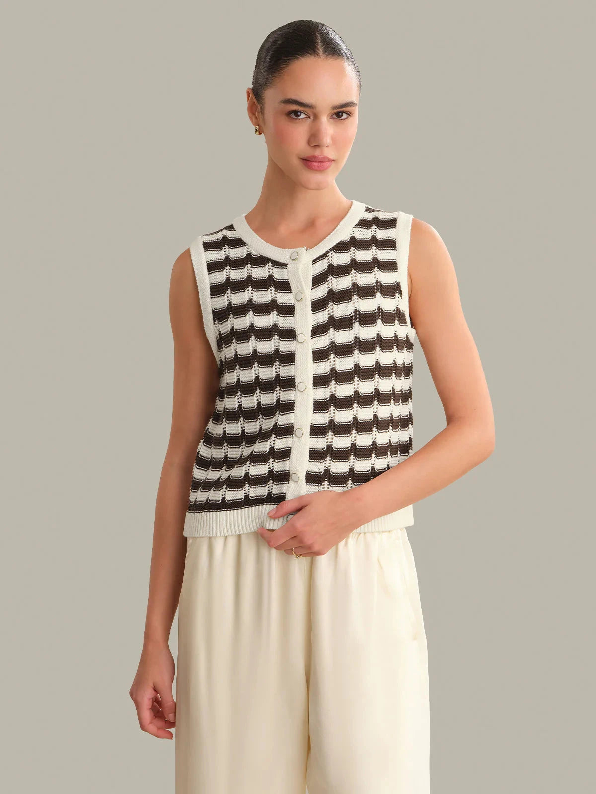 Isla Striped Button Front Vest-Tops/Blouses-Uniquities