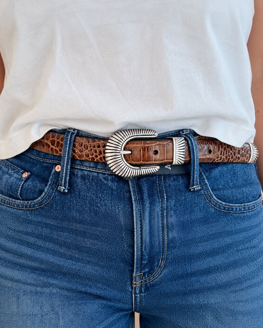 Narrow Western Croc Belt-Accessories-Uniquities