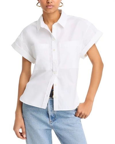 Short Sleeve Cuffed Button Up-Tops/Blouses-Uniquities