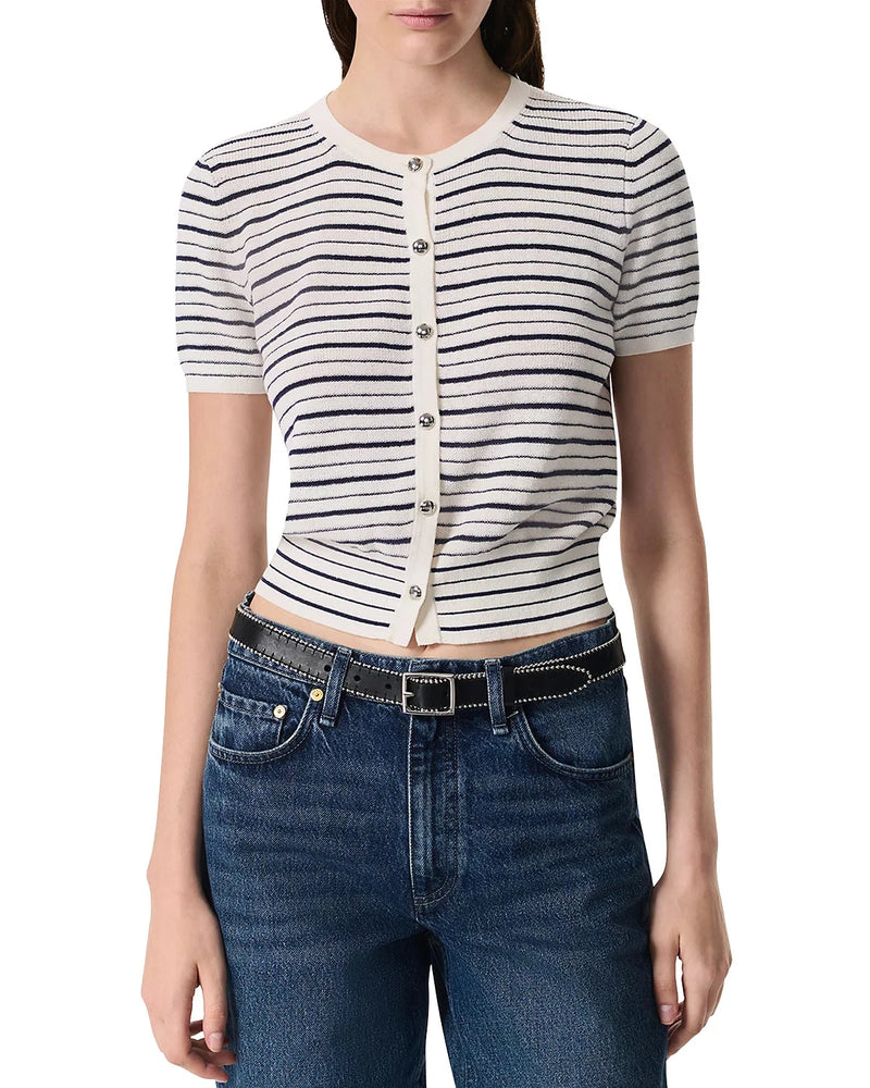Dina Stripe Short Sleeve Cardigan-Sweaters-Uniquities