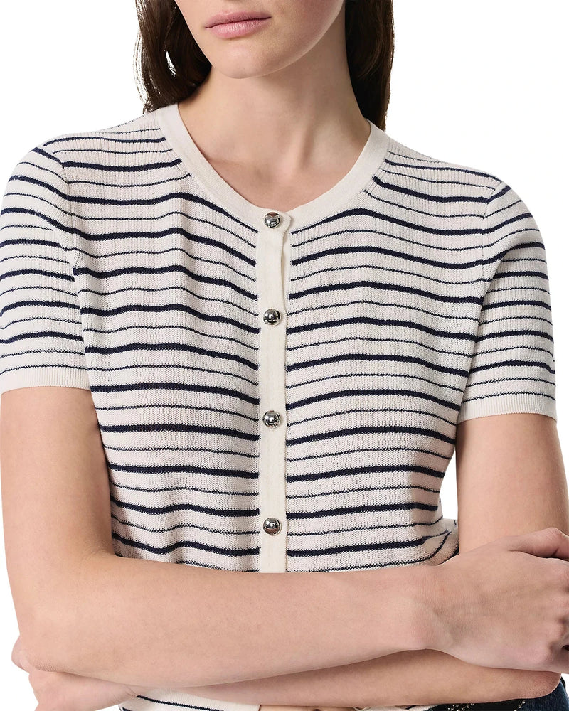 Dina Stripe Short Sleeve Cardigan-Sweaters-Uniquities
