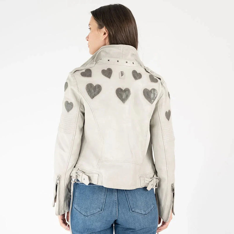 Moto Jacket With Contrast Hearts-Jackets-Uniquities