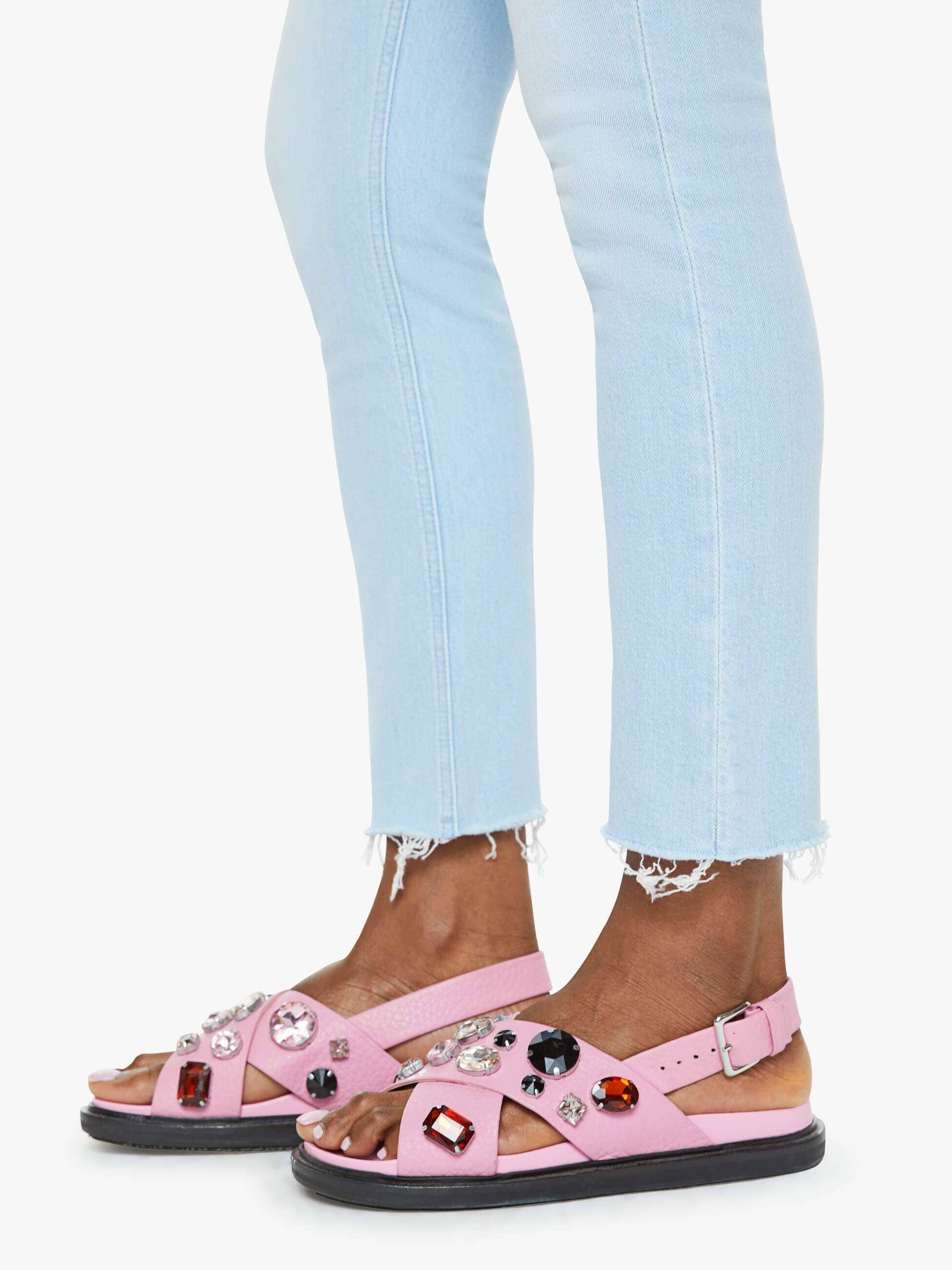 The Mid Rise Dazzler Crop Fray Jeans-Denim-Uniquities