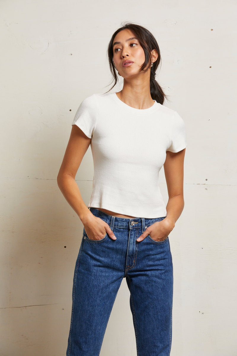 Gabby Short Sleeve Rib Crew Neck-Tee Shirts-Uniquities