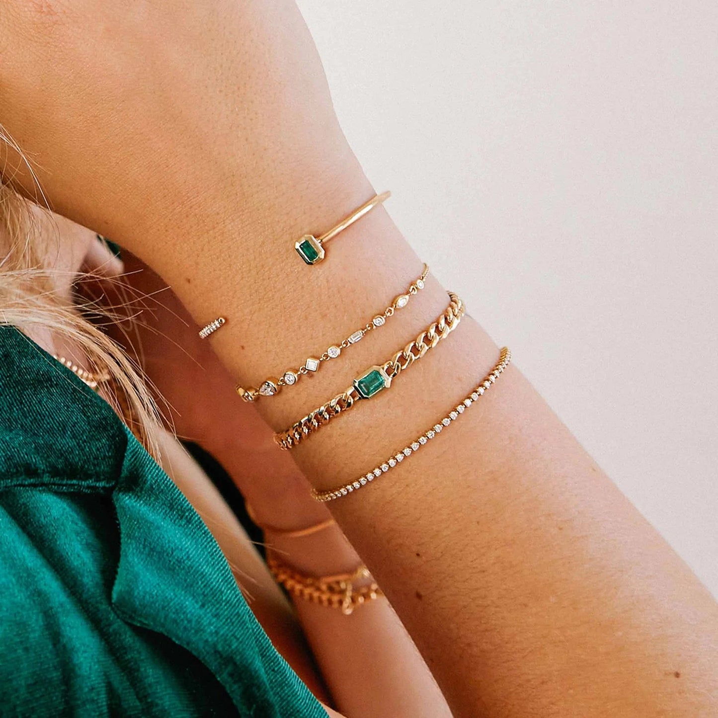 14k Emerald Bezel Bracelet-Jewelry-Uniquities