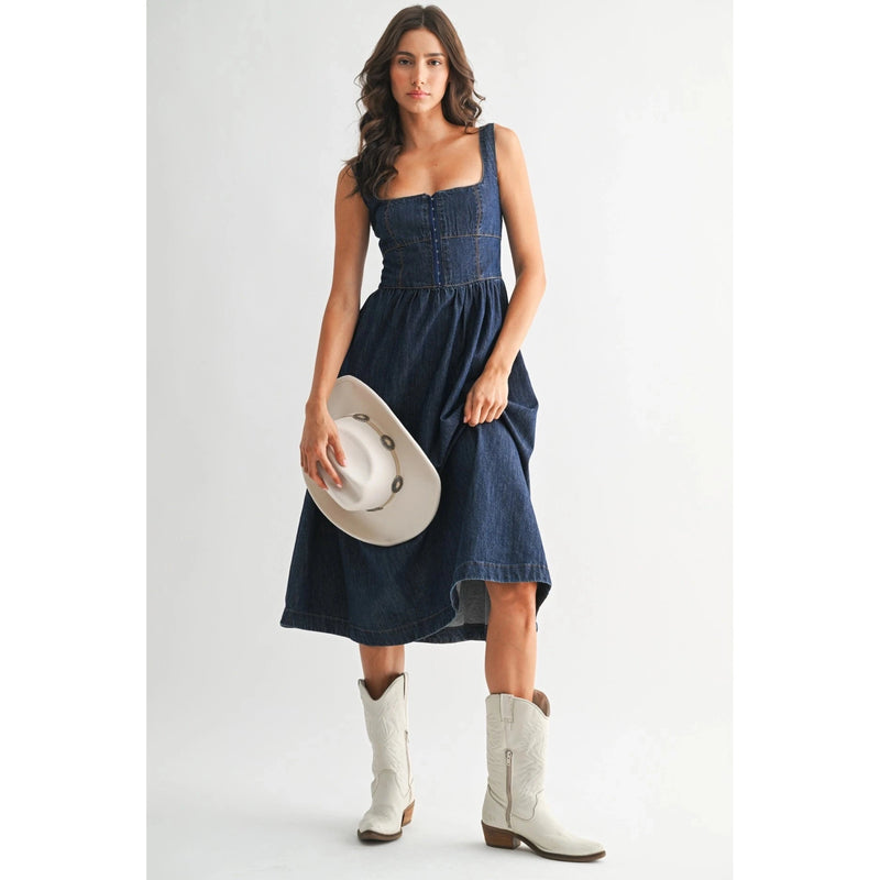 Adria Denim Midi Dress-Dresses-Uniquities