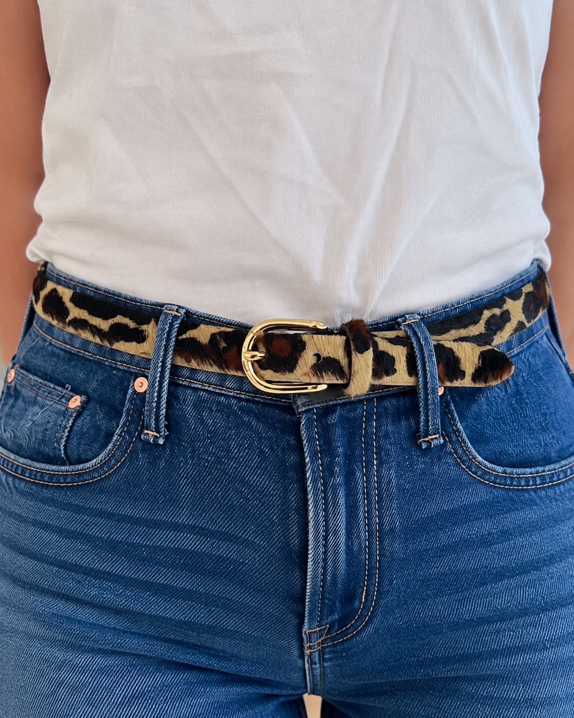 Skinny Leopard Calf Hair Belt-Accessories-Uniquities