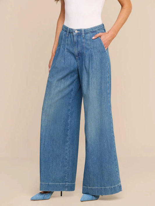 Jayani High RIse Pleated Wide Leg-Denim-Uniquities