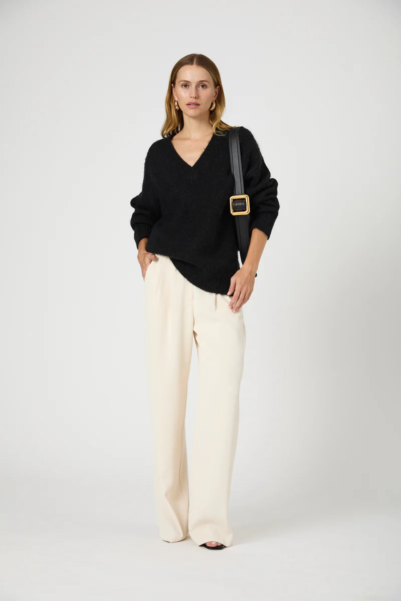 Fluffy Knit V Neck Jumper-Sweaters-Uniquities