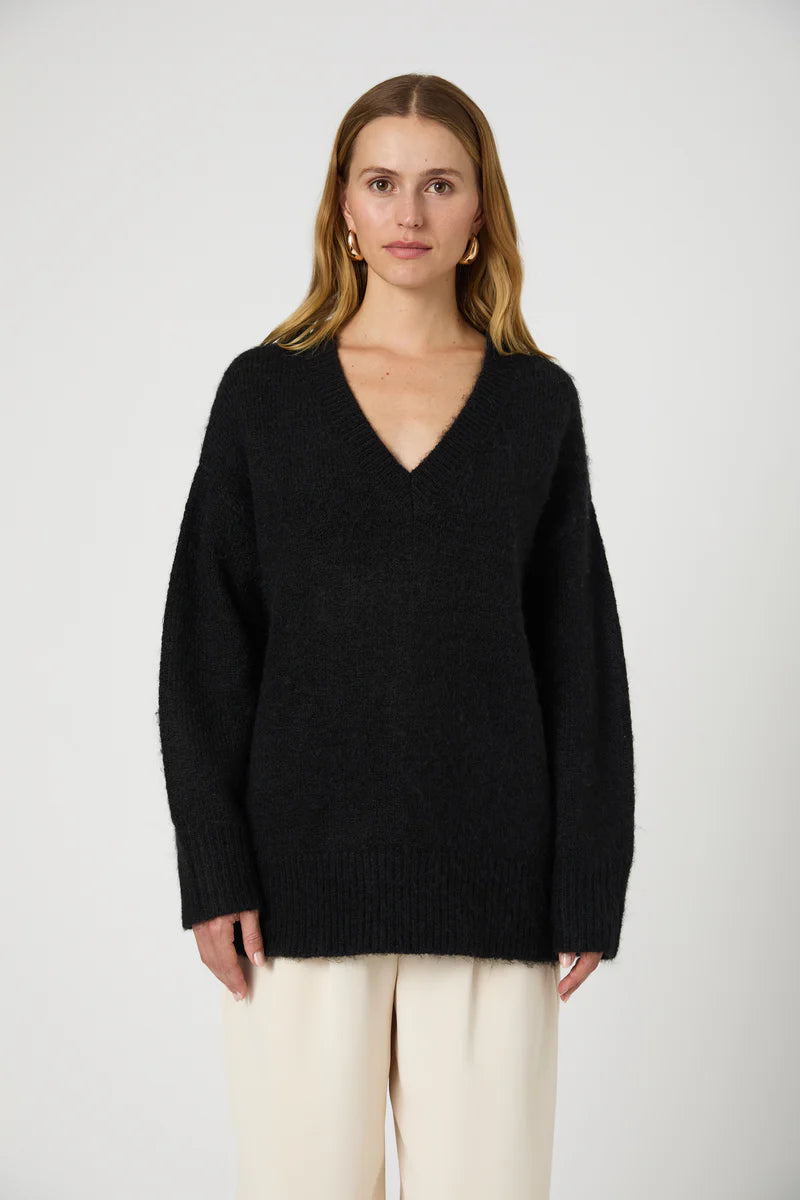 Fluffy Knit V Neck Jumper-Sweaters-Uniquities