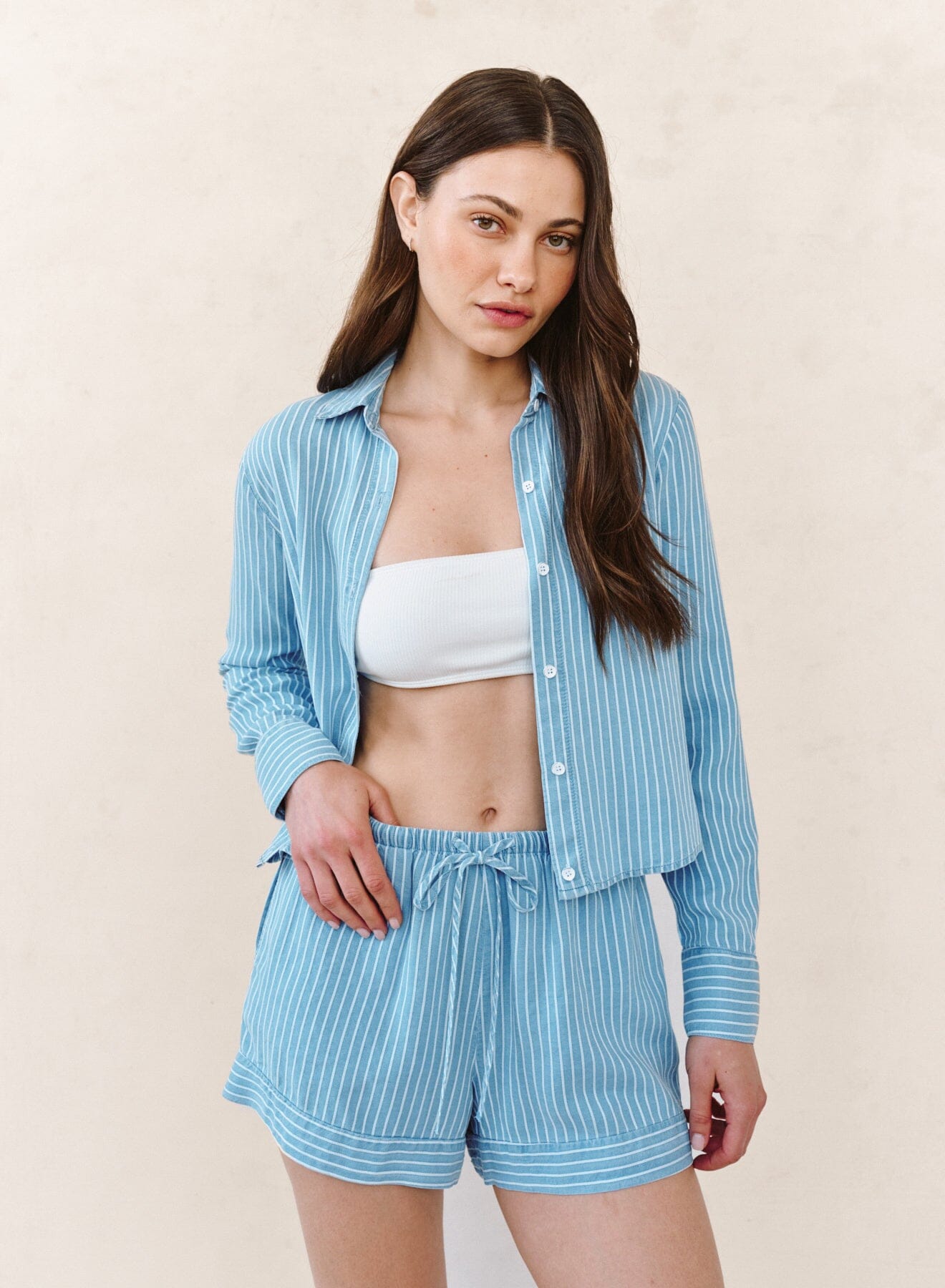 Mixed Stripe Button Down-Tops/Blouses-Uniquities