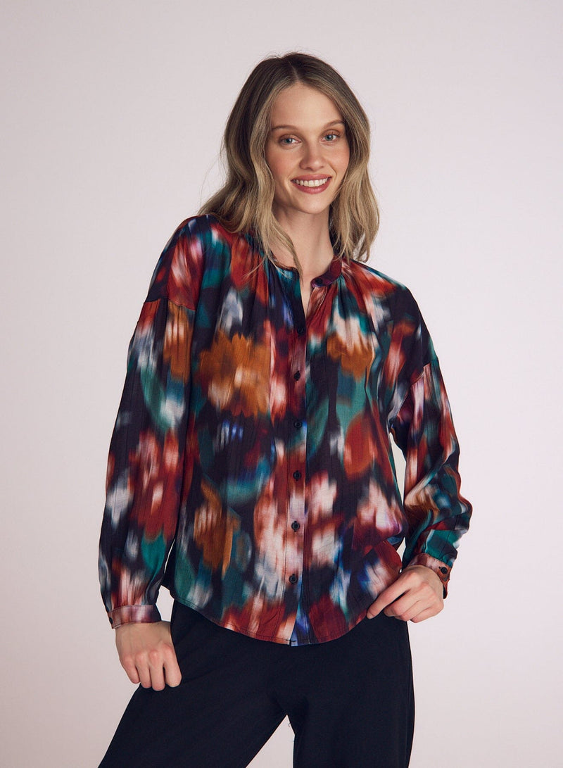 Mandarin Collar Button Down-Tops/Blouses-Uniquities