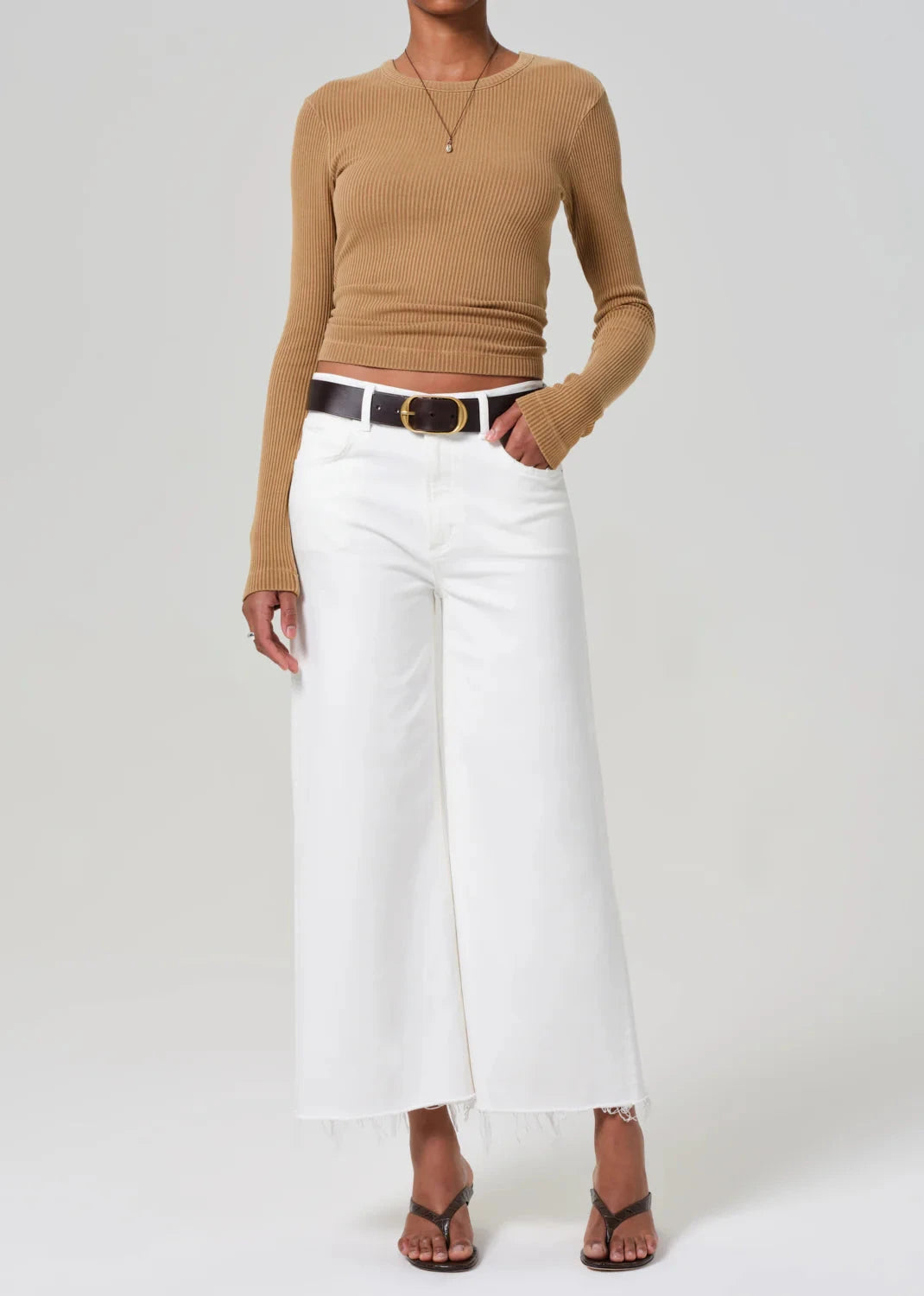 Lyra Wide Leg Crop Jeans in Soft White-Denim-Uniquities