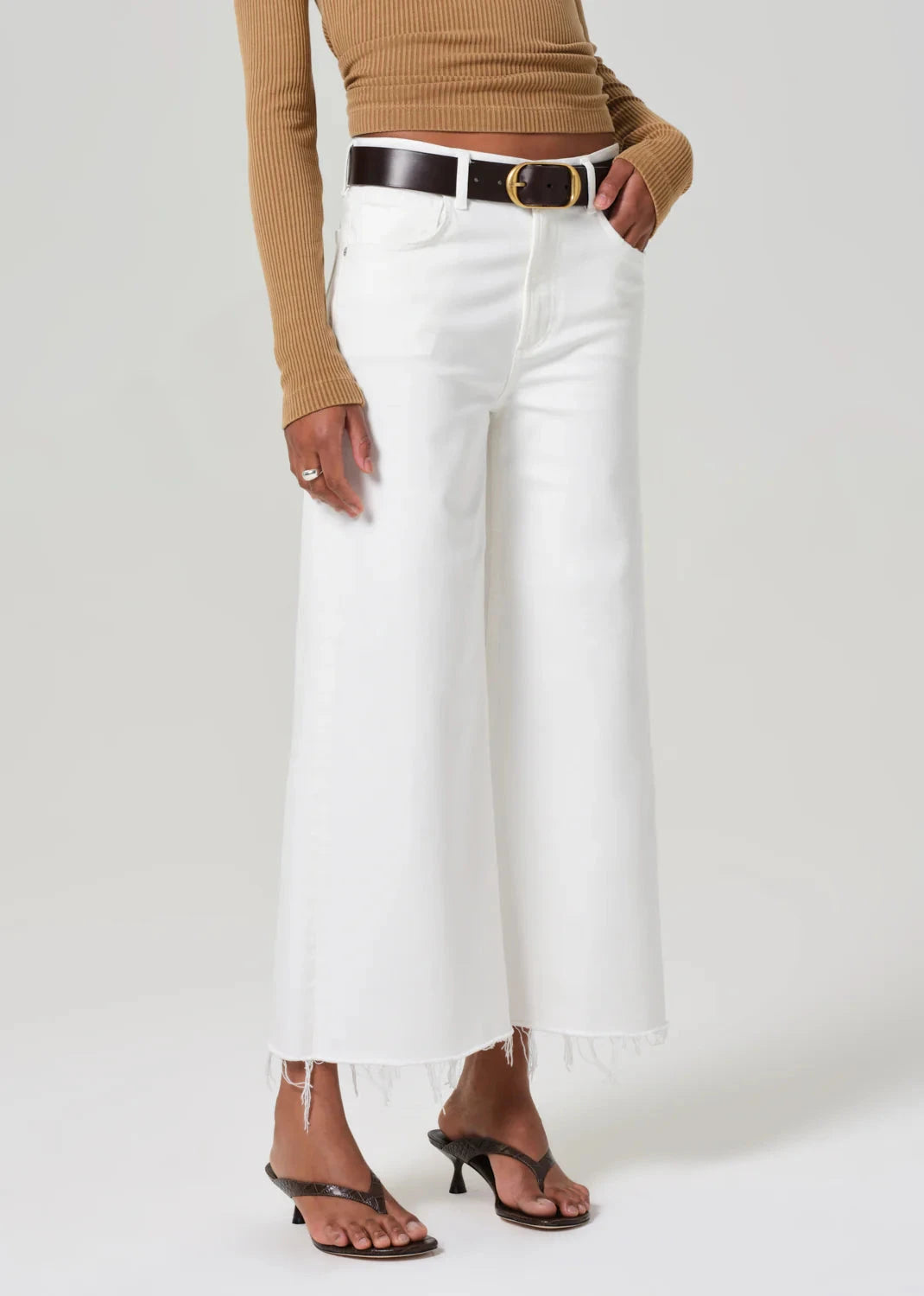 Lyra Wide Leg Crop Jeans in Soft White-Denim-Uniquities