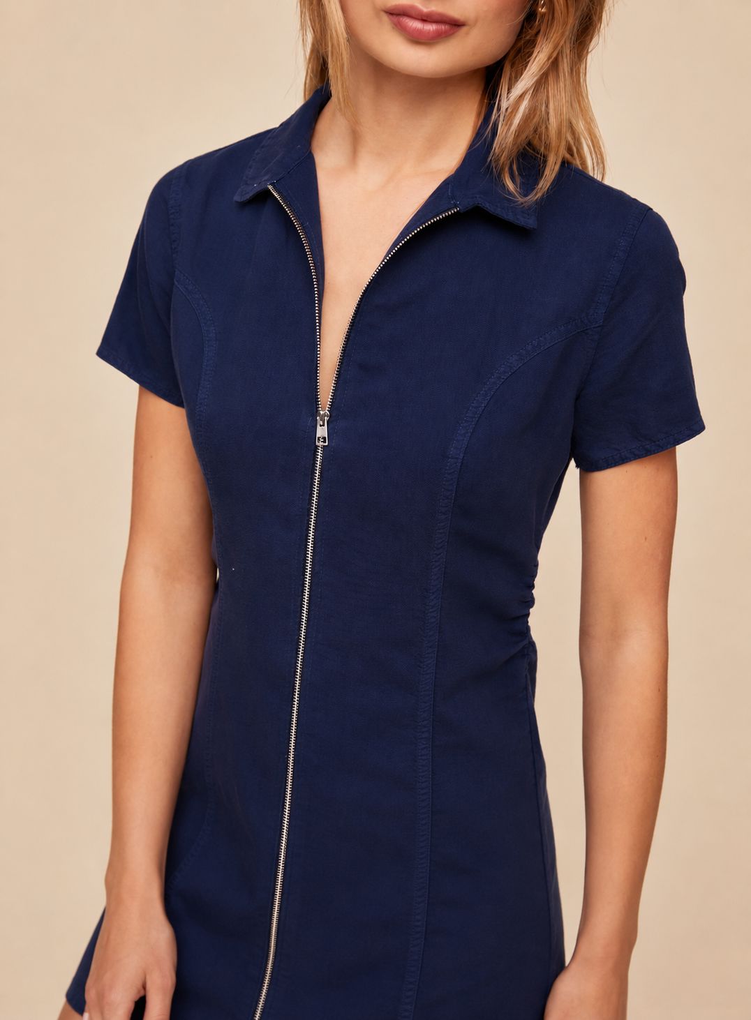 Short Sleeve Zip Front Dress-Dresses-Uniquities