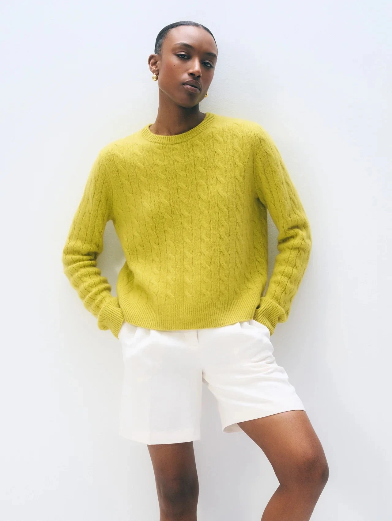 Cashmere Cable Crewneck Sweaters White + Warren 
