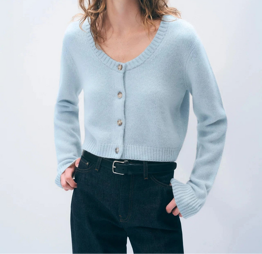 Cashmere Scoop Crop Cardigan-Uniquities