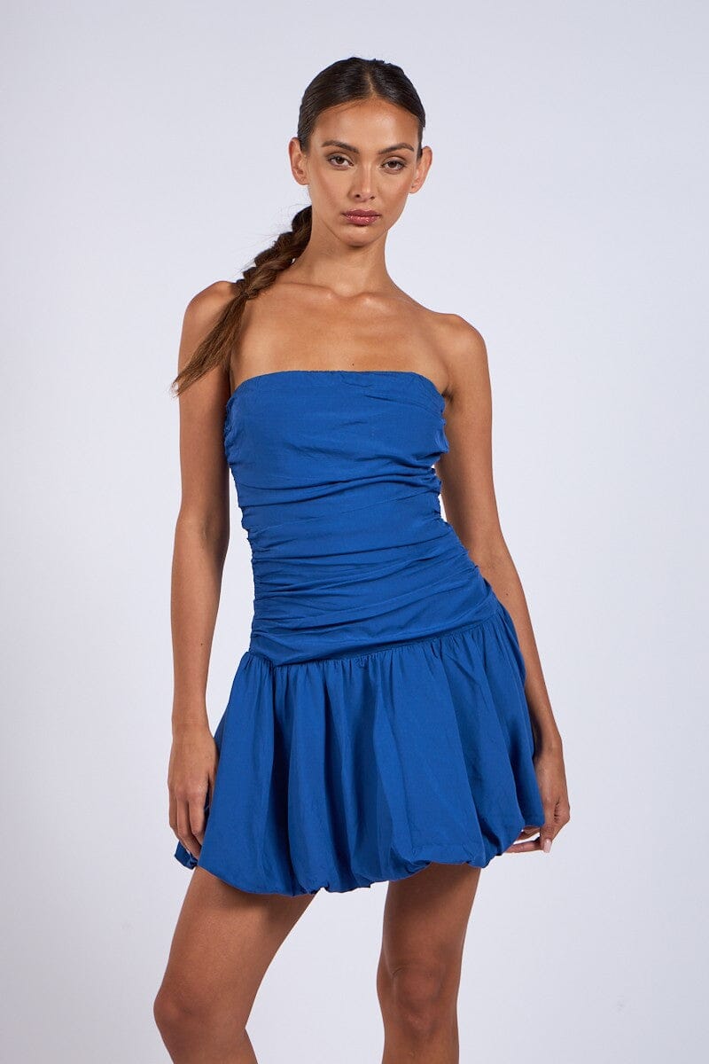 Ruched Bubble Mini Dress-Dresses-Uniquities