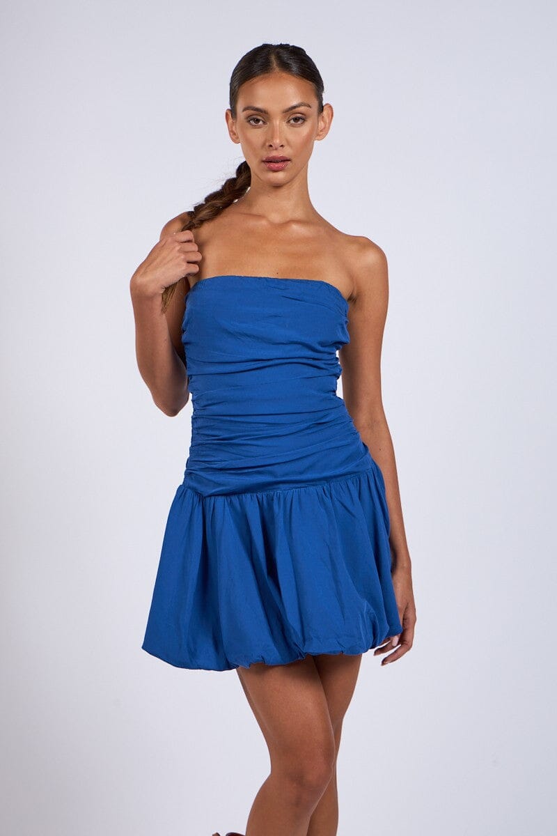Ruched Bubble Mini Dress-Dresses-Uniquities