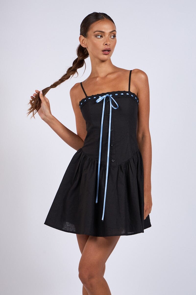 Ribbon Point Corset Mini Dress-Dresses-Uniquities