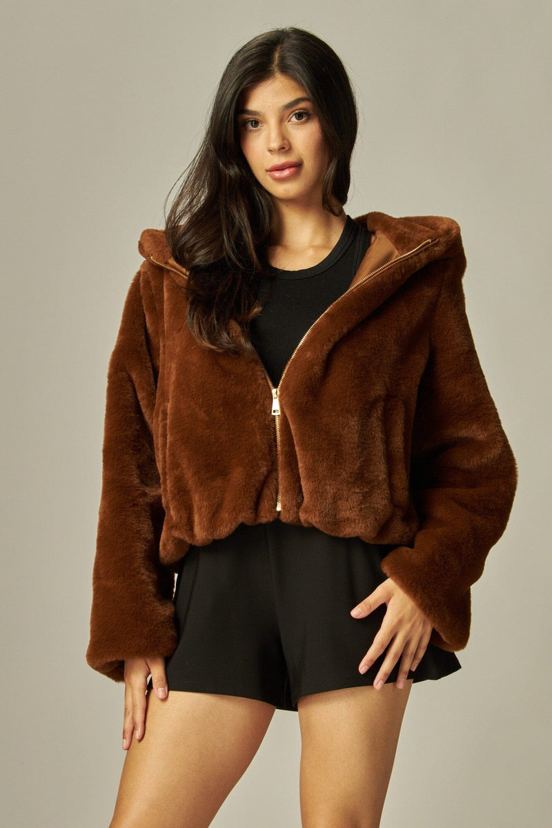 Faux Fur Hooded Jacket-Jackets-Uniquities