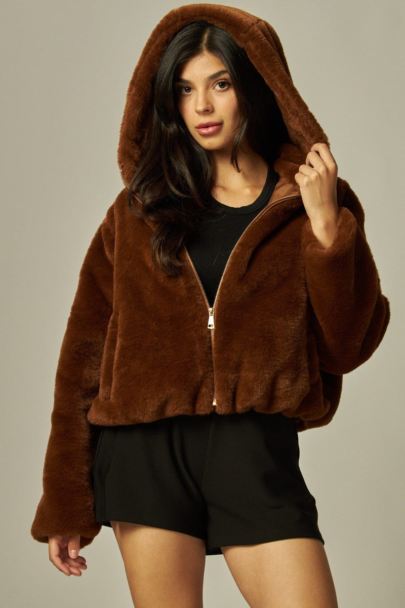 Faux Fur Hooded Jacket-Jackets-Uniquities