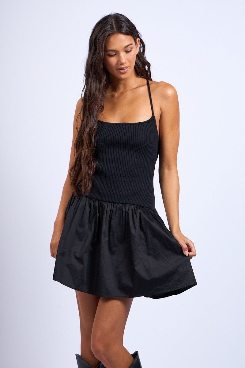 Open Back Cross Tie Mini Dress-Dresses-Uniquities