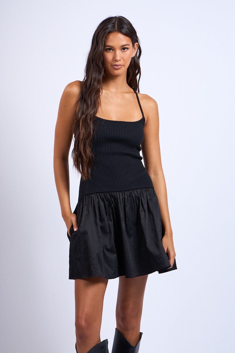 Open Back Cross Tie Mini Dress-Dresses-Uniquities