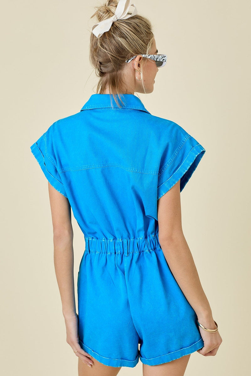 Ella Collared Denim Romper-Jumpsuits & Rompers-Uniquities
