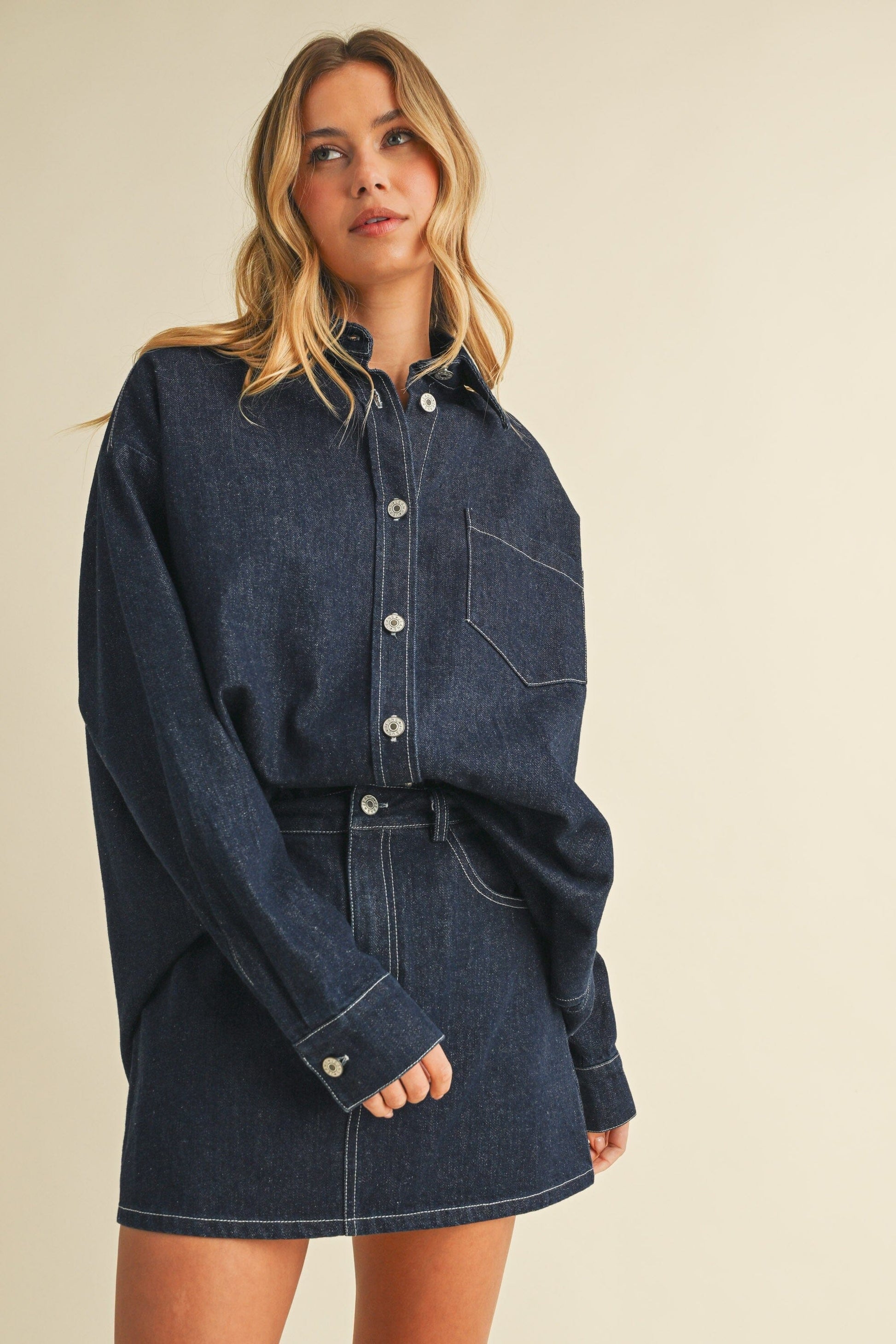 Scarlett Oversized Denim Shirt-Tops/Blouses-Uniquities