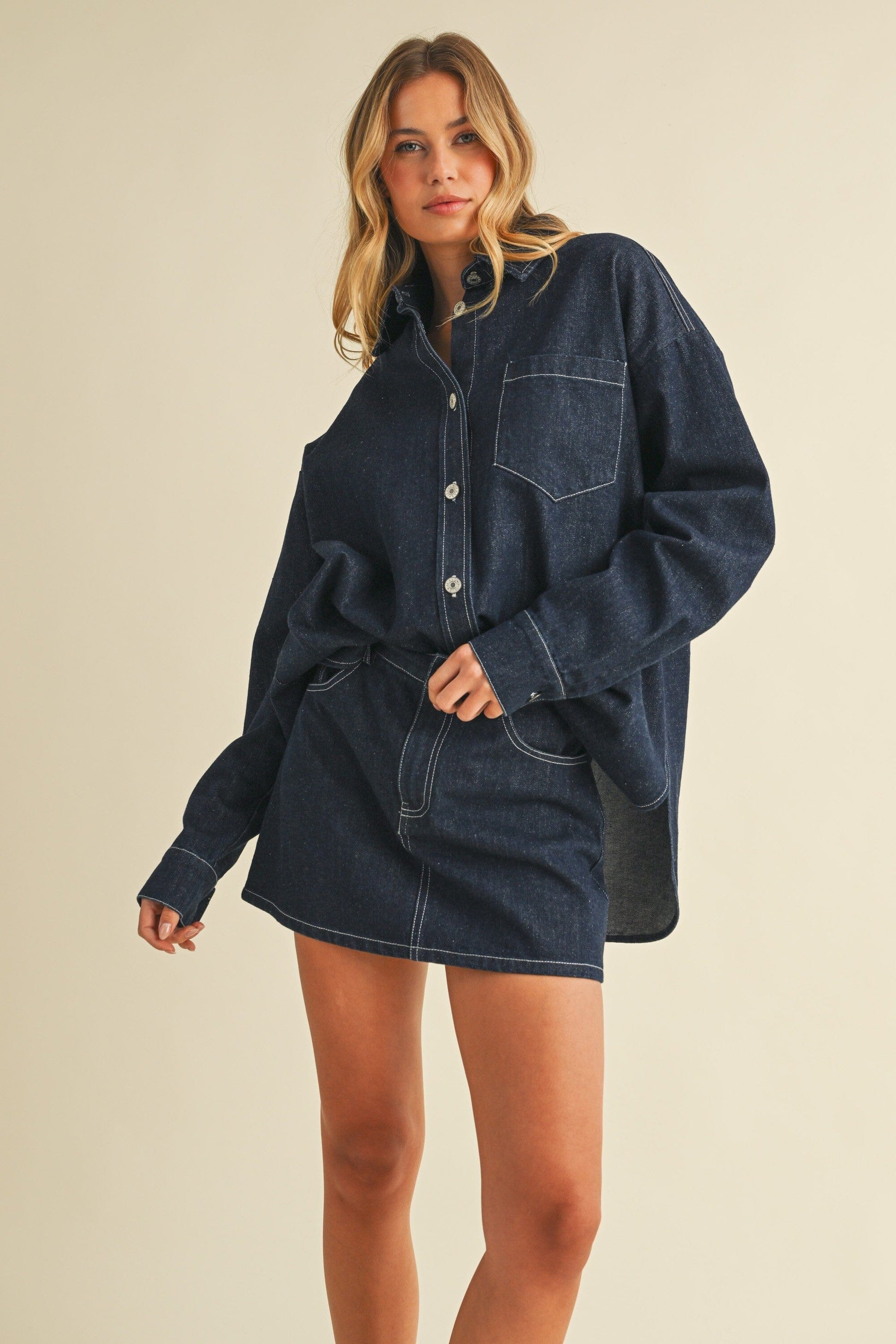 Scarlett Oversized Denim Shirt-Tops/Blouses-Uniquities