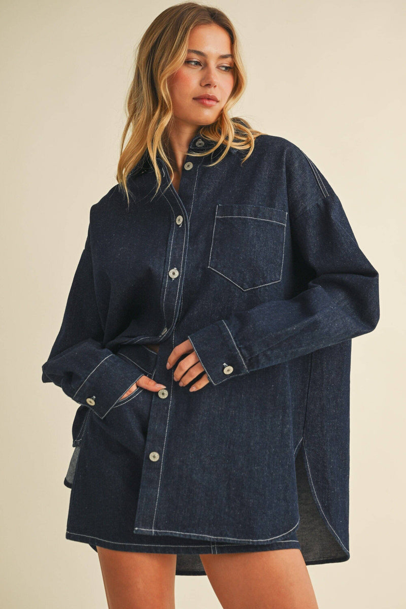 Scarlett Oversized Denim Shirt-Tops/Blouses-Uniquities