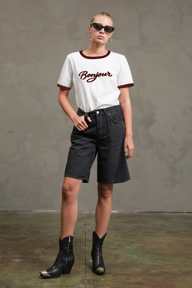 Bonjour Contrast Tee-Tee Shirts-Uniquities