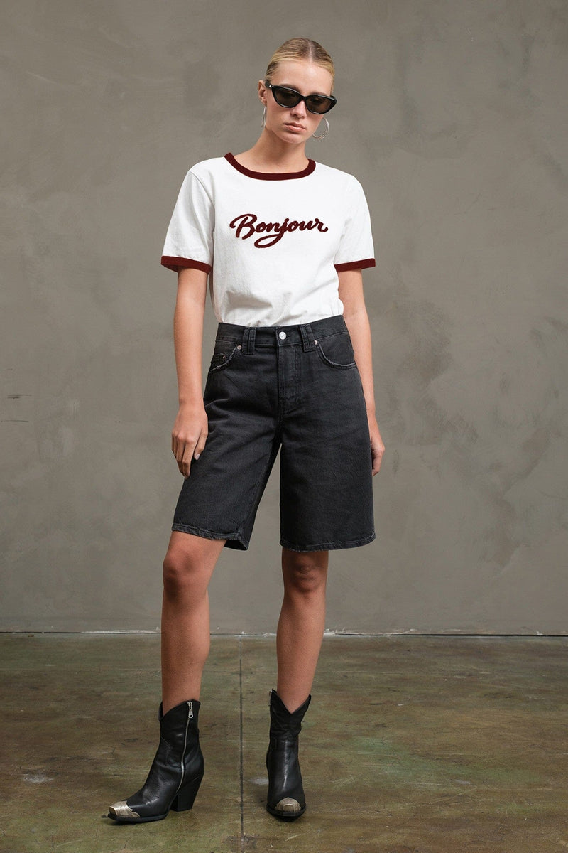 Bonjour Contrast Tee-Tee Shirts-Uniquities