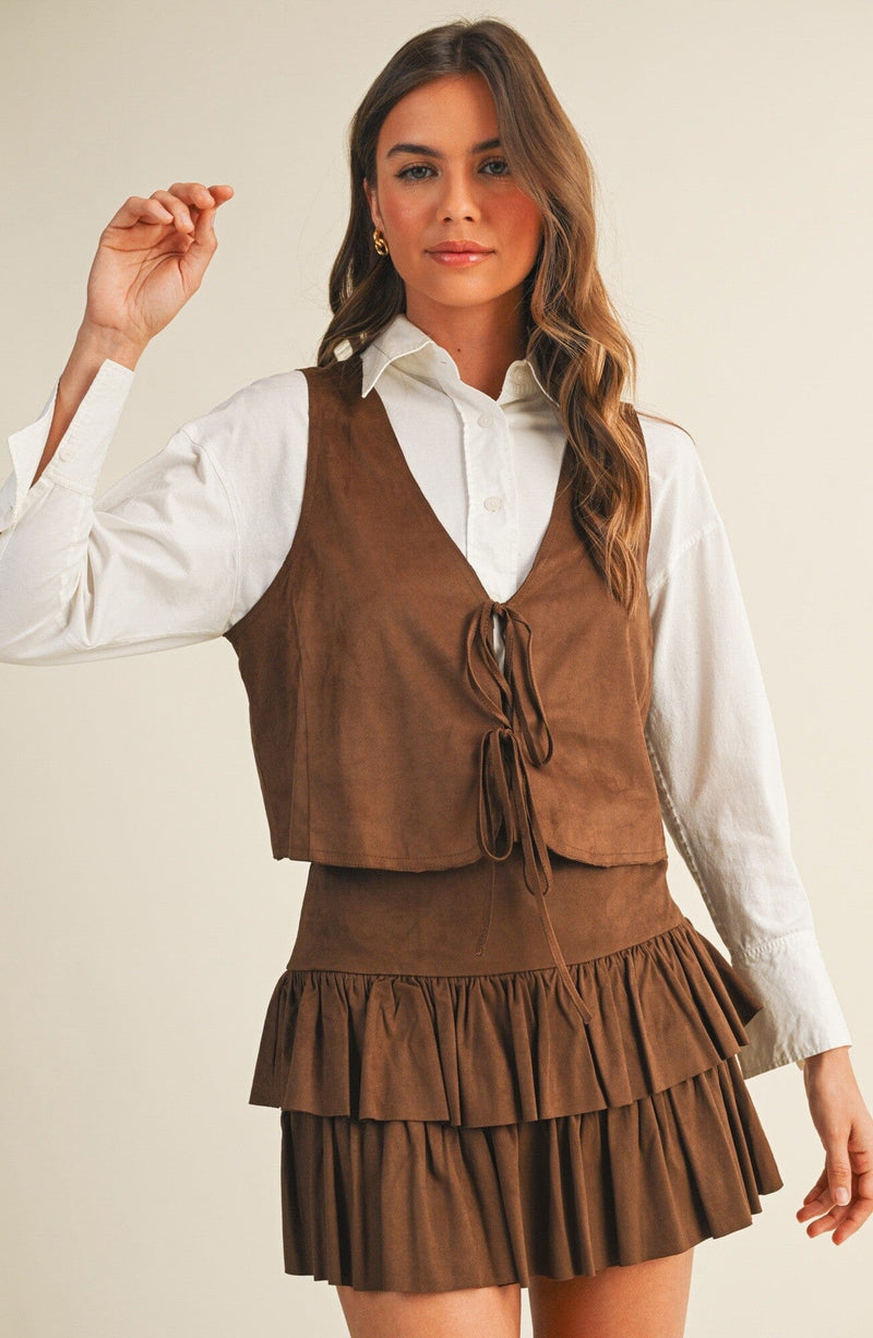 Kat Suede Ruffle Skort-Bottoms-Uniquities