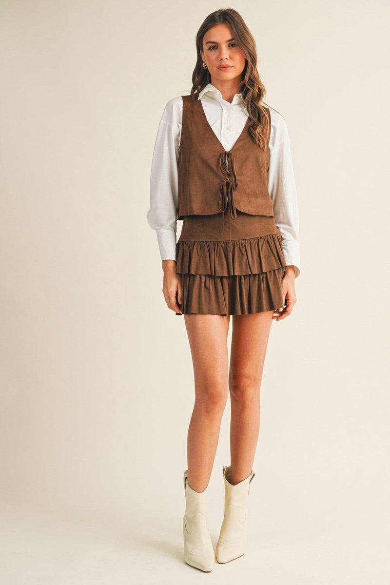 Kat Suede Ruffle Skort-Bottoms-Uniquities