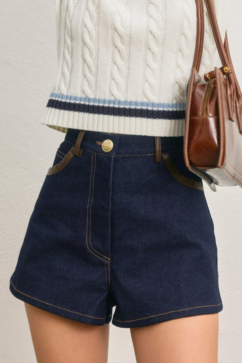 Valerie Contrast Denim Short-Bottoms-Uniquities
