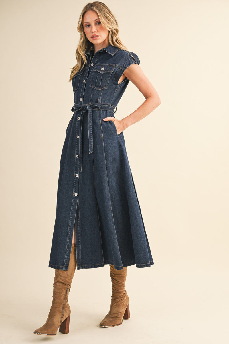 Sophia Denim Midi Dress-Dresses-Uniquities