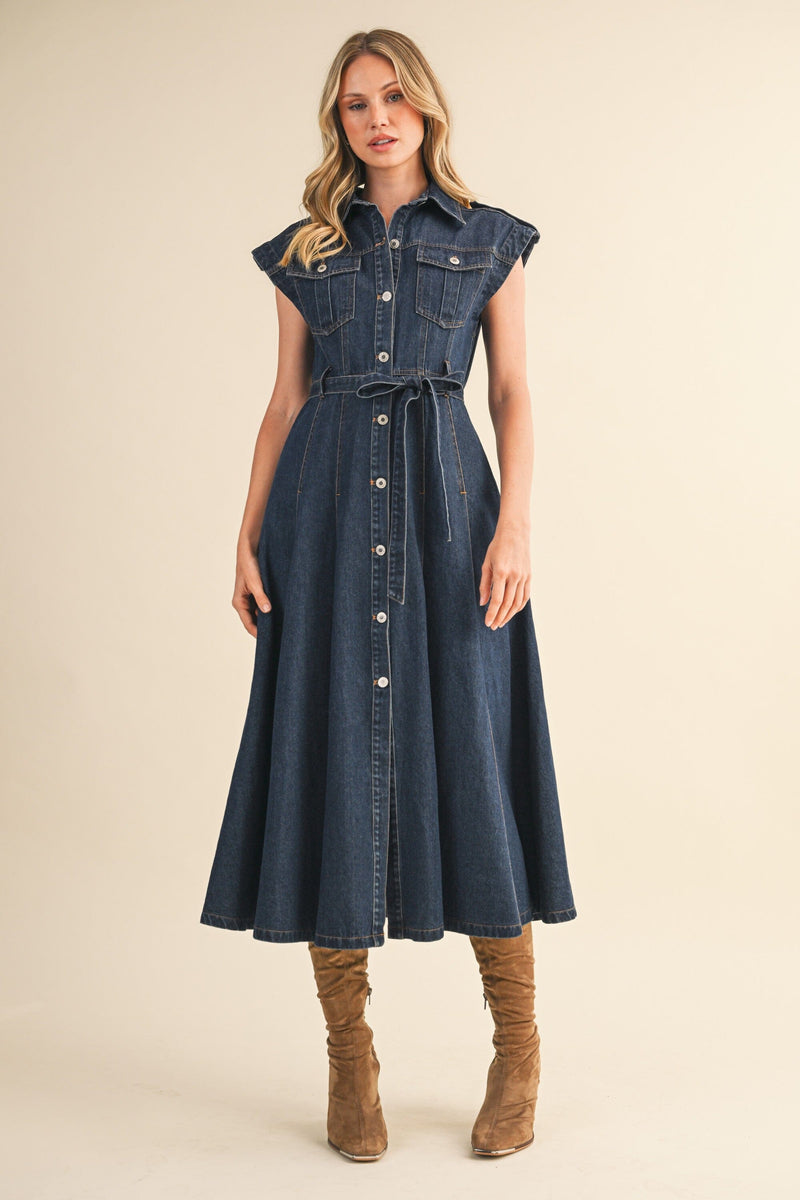 Sophia Denim Midi Dress-Dresses-Uniquities