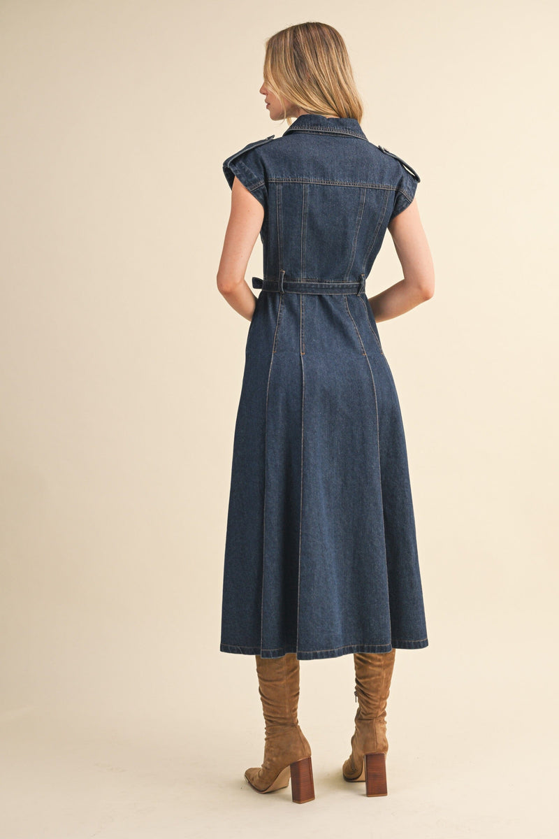 Sophia Denim Midi Dress-Dresses-Uniquities