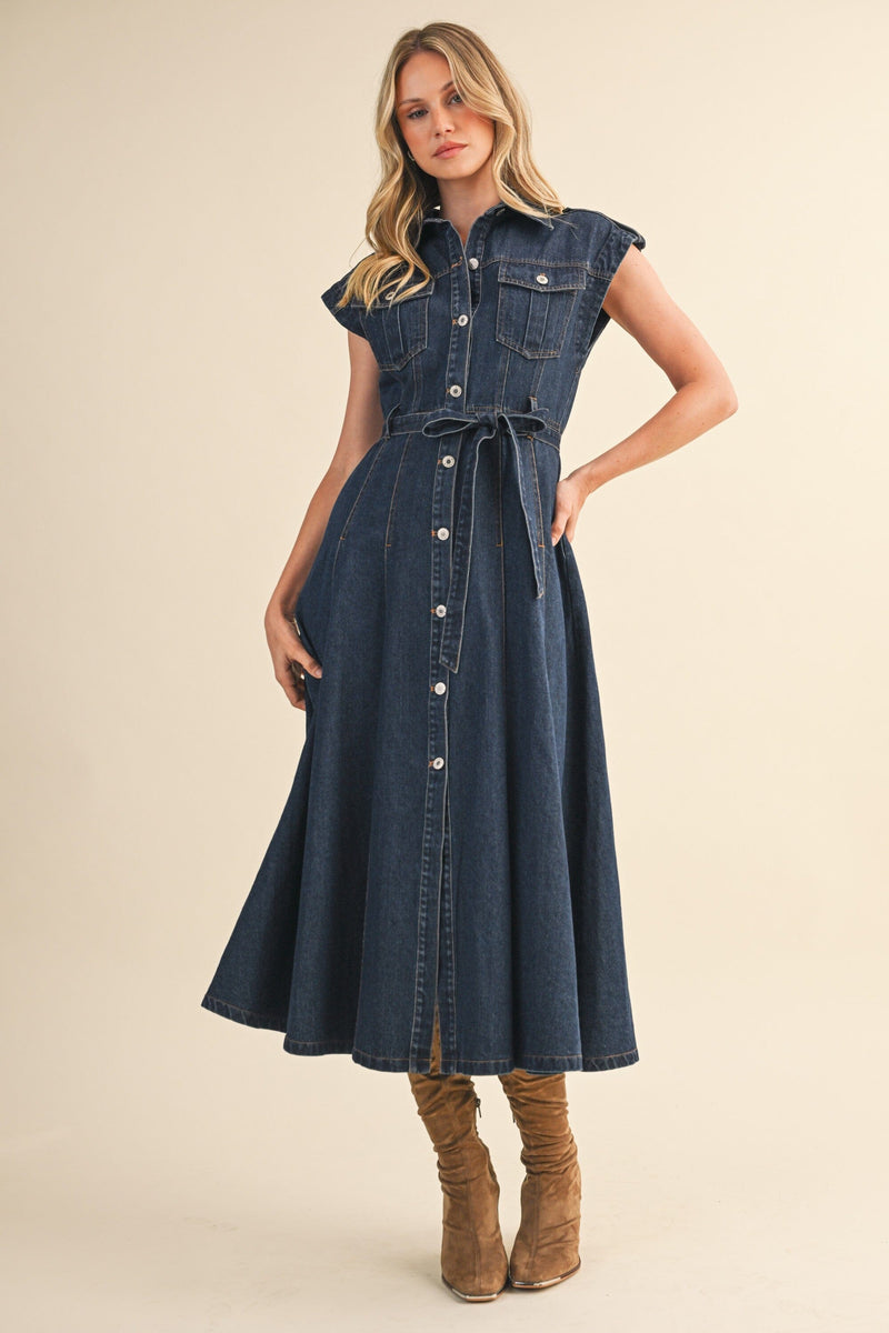 Sophia Denim Midi Dress-Dresses-Uniquities