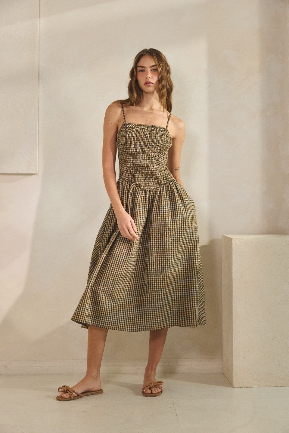 Morgan Smocked Midi Dress-Dresses-Uniquities